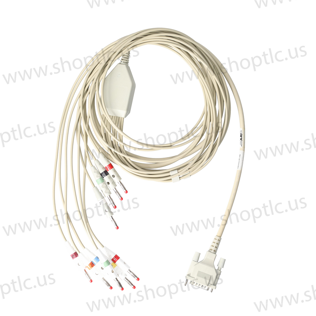 10-Lead Shielded EKG Cable (non-detachable leads, 4mm safety Banana), AHA - CB-721015R/1