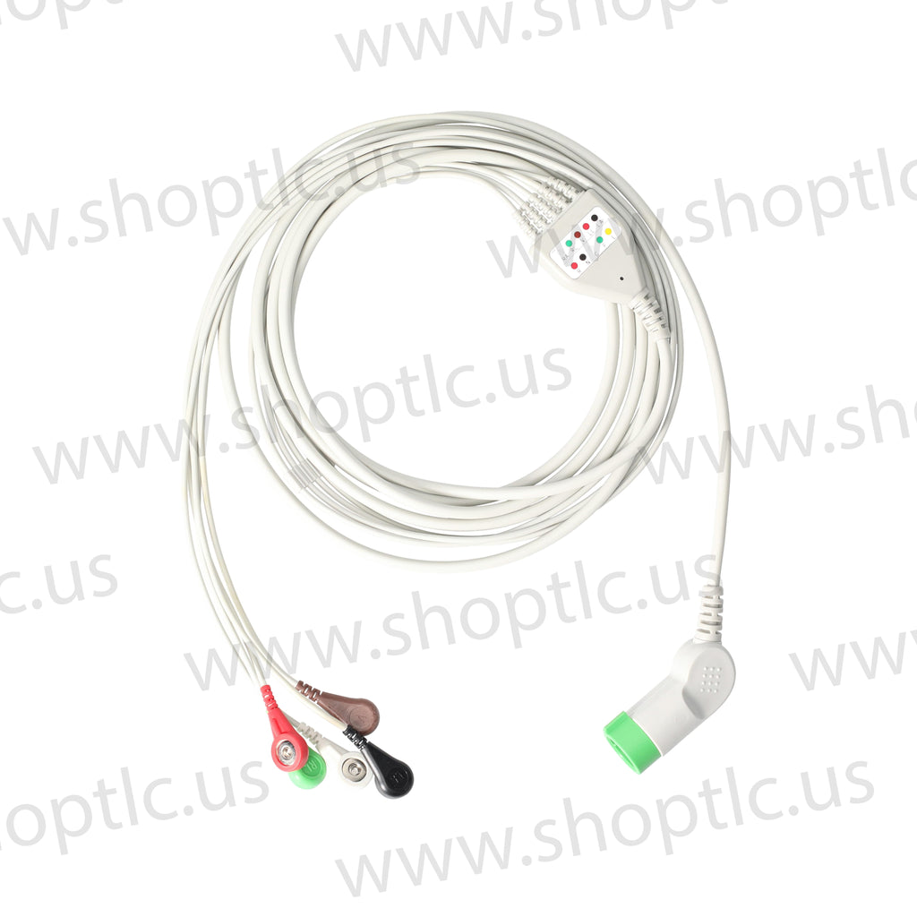 One-Piece ECG Cable, 5-Ld Snap, 9ft., 36in. Leads - EA066S5A